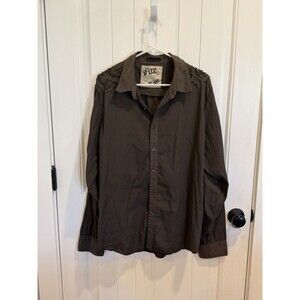 Fox Racing Custom Built Mens XL Brown Embroidered Western Y2K Button Up Shirt